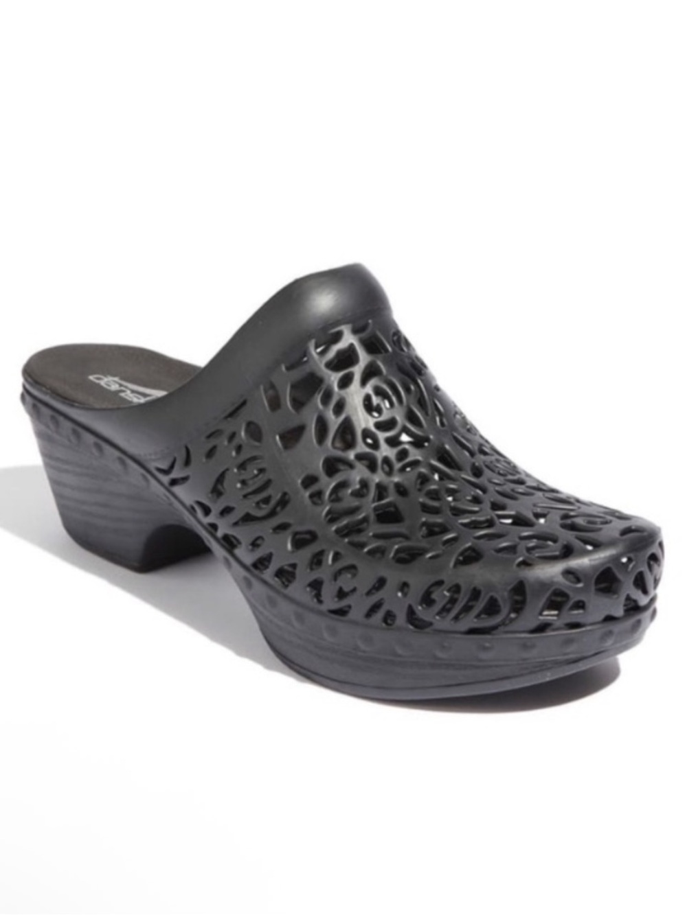 Dansko Pippa Molded Clog Shoe Black Lasercut Cutout Orthopedic Arch Support 39